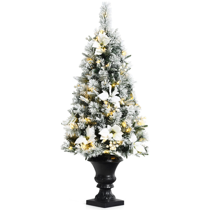 4ft Pre-lit Snowy Christmas Entrance Tree w/ White Berries and Flowers Image 1