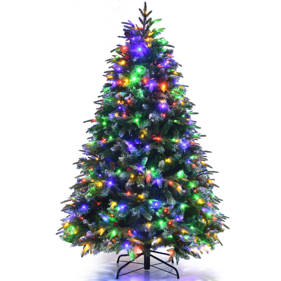 5ft Pre-Lit Snowy Christmas Hinged Tree 11 Flash Modes w/ 250 Multi-Color Lights Image 1