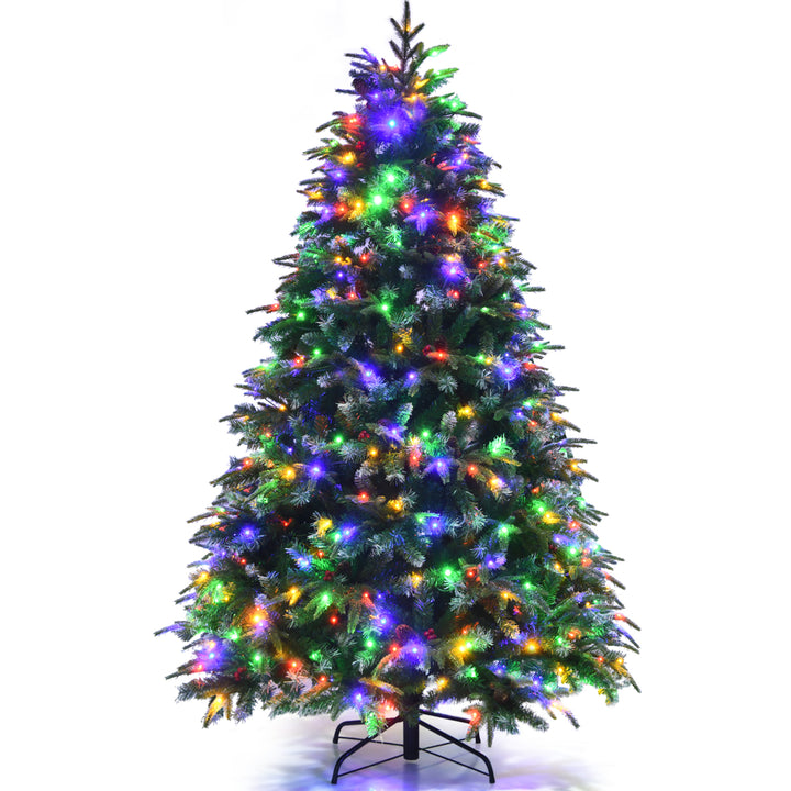 6ft Pre-Lit Snowy Christmas Hinged Tree 11 Flash Modes w/ 350 Multi-Color Lights Image 1