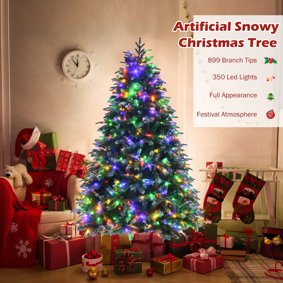 6ft Pre-Lit Snowy Christmas Hinged Tree 11 Flash Modes w/ 350 Multi-Color Lights Image 5