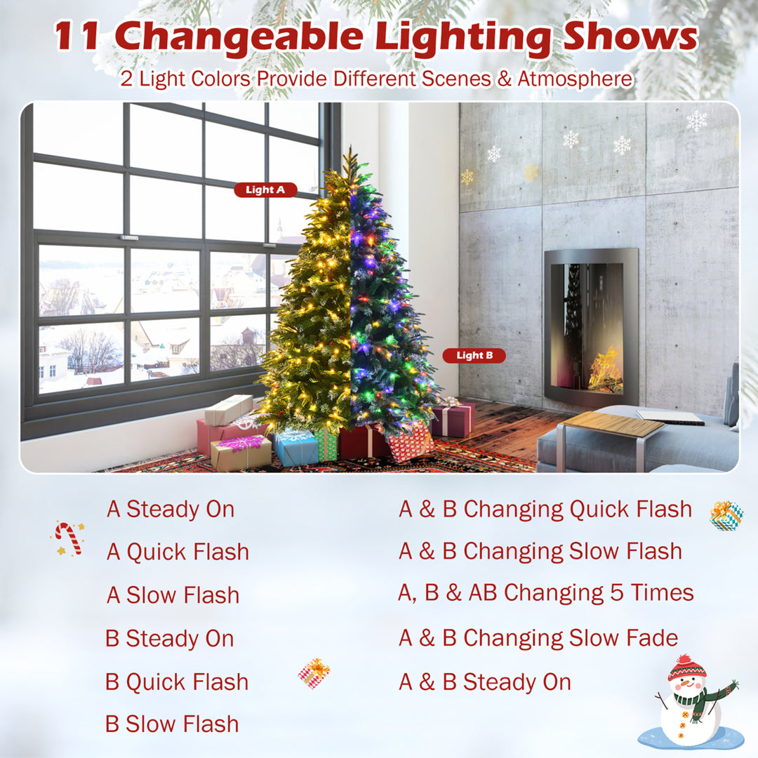 5ft Pre-Lit Snowy Christmas Hinged Tree 11 Flash Modes w/ 250 Multi-Color Lights Image 7