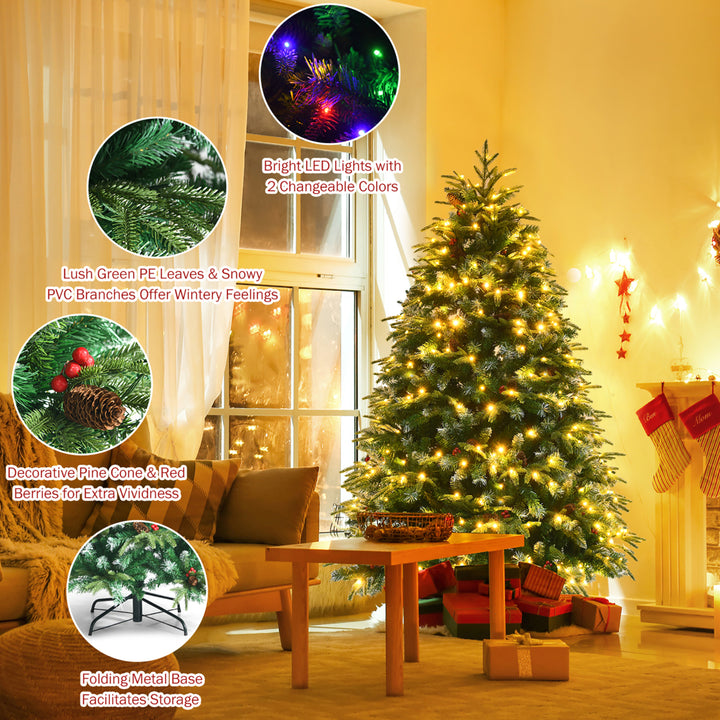 5ft Pre-Lit Snowy Christmas Hinged Tree 11 Flash Modes w/ 250 Multi-Color Lights Image 8