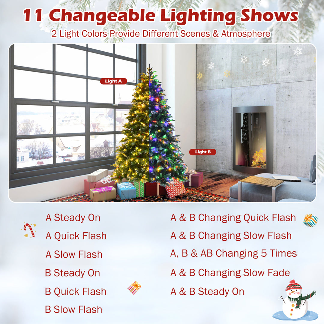 6ft Pre-Lit Snowy Christmas Hinged Tree 11 Flash Modes w/ 350 Multi-Color Lights Image 7