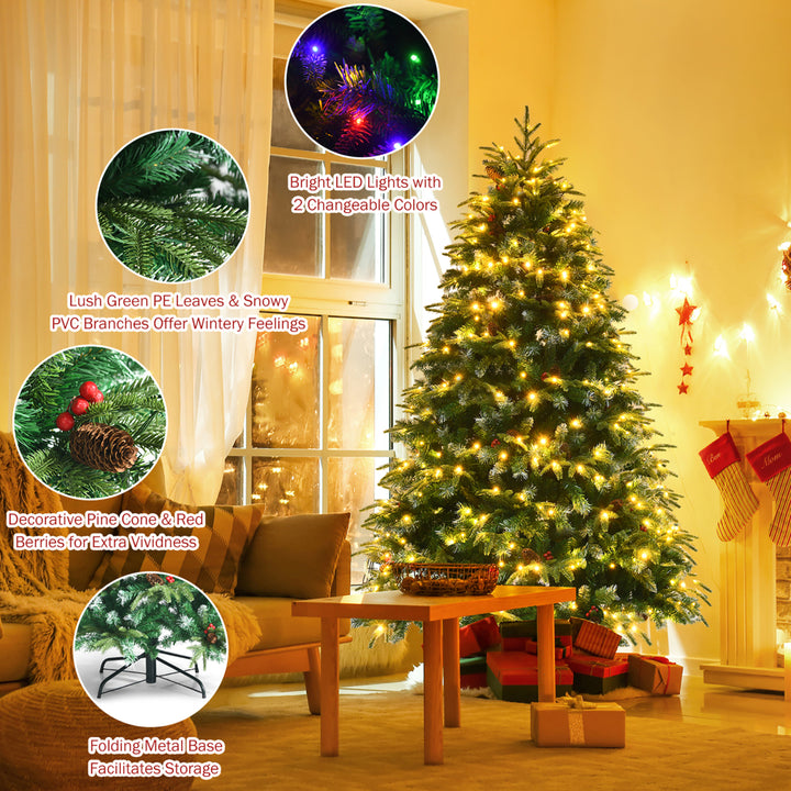 6ft Pre-Lit Snowy Christmas Hinged Tree 11 Flash Modes w/ 350 Multi-Color Lights Image 8