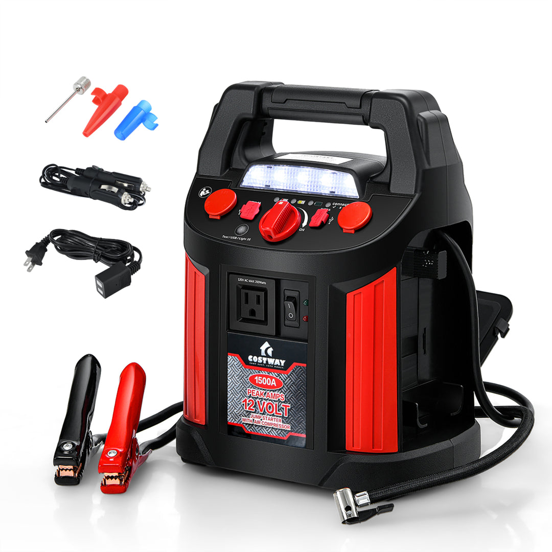 Jump Starter Air Compressor Power Bank Charger w/ LED Light and DC Outlet Image 1