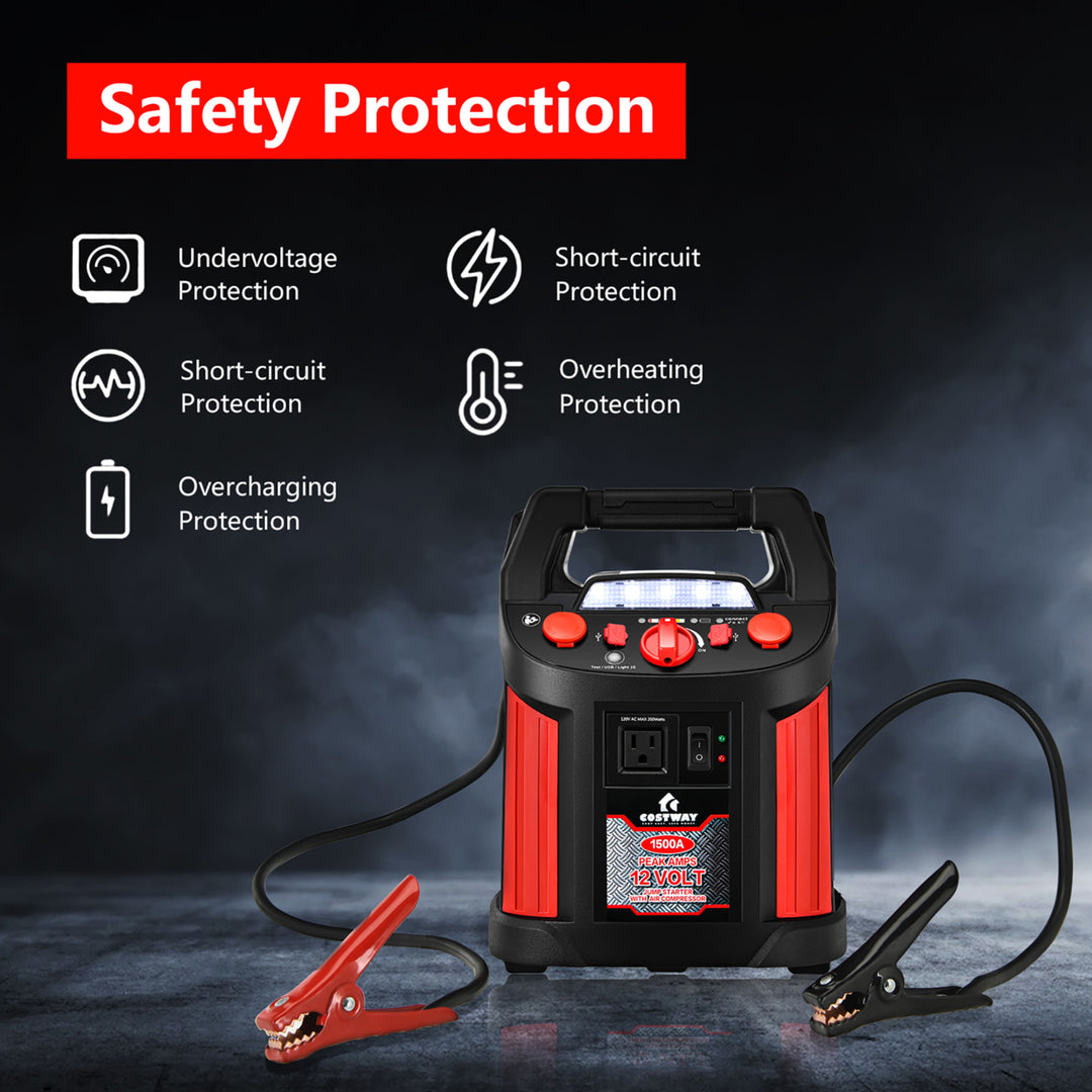 Jump Starter Air Compressor Power Bank Charger w/ LED Light and DC Outlet Image 5