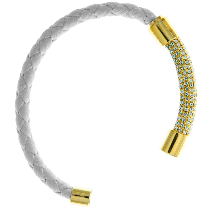 Matashi 18K Gold Plated Bracelet with a Glittering Crystals Designed Segment on a White Corded Band w/ a Magnetic Clasp Image 3