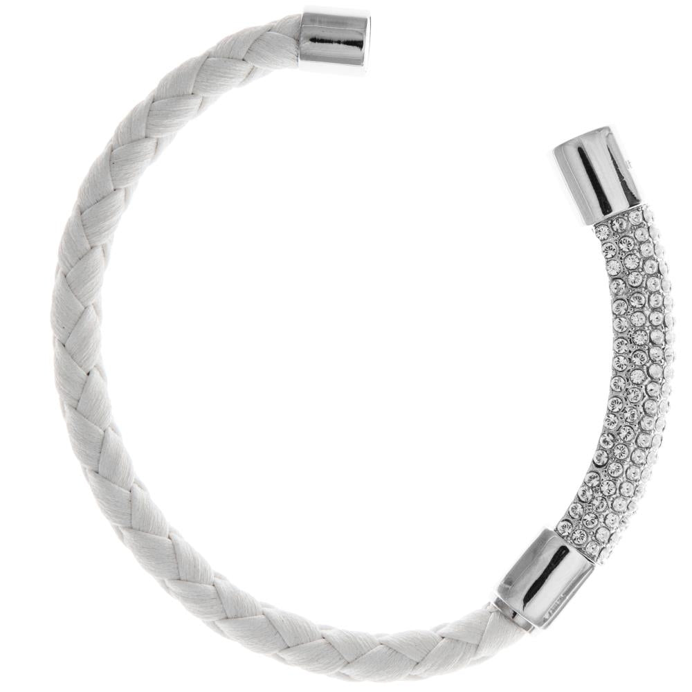 Matashi 18K White Gold Plated Bracelet w/ a Glittering Crystals Designed Segment on a White Corded Band w/ a Magnetic Image 3