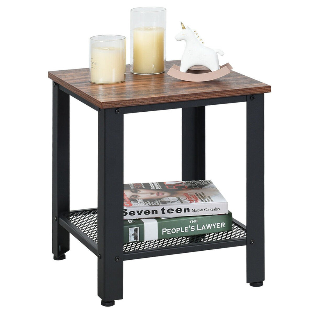 Industrial End Table 2-Tier Side Table W/Storage Shelf Rustic Sofa Table Image 10