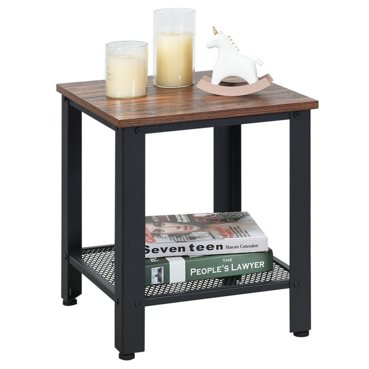 Industrial End Table 2-Tier Side Table W/Storage Shelf Rustic Sofa Table Image 1