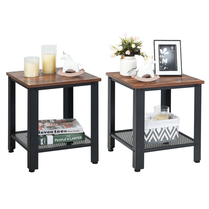 Set of 2 Industrial End Table 2Tier Side Table W/Storage Shelf Sofa Table Image 10