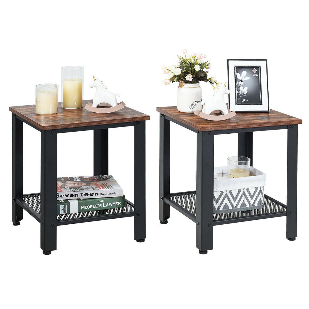 Set of 2 Industrial End Table 2Tier Side Table W/Storage Shelf Sofa Table Image 1