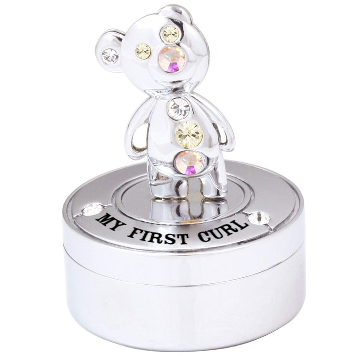 Matashi Chrome Plated Mini Silver Teddy Bear Keepsake Box for , kids Image 1