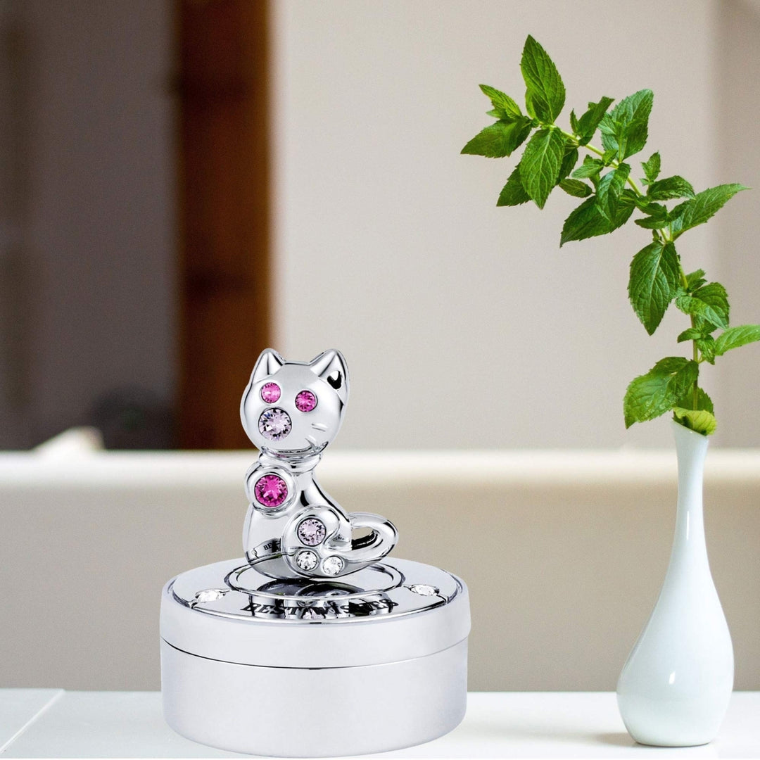 Matashi Chrome Plated Mini Silver Kitty Cat Keepsake Box for kids Image 2