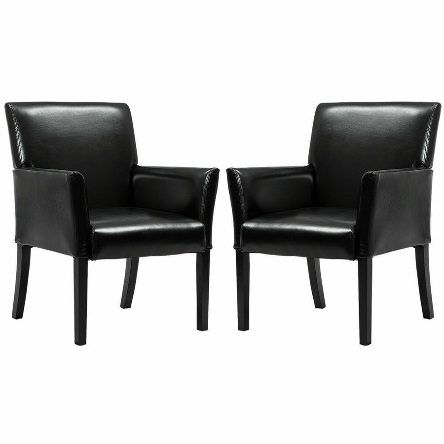 Set of 2 PU Leather Guest Chairs Reception Side Arm Chairs Upholstered Wood Leg Image 1