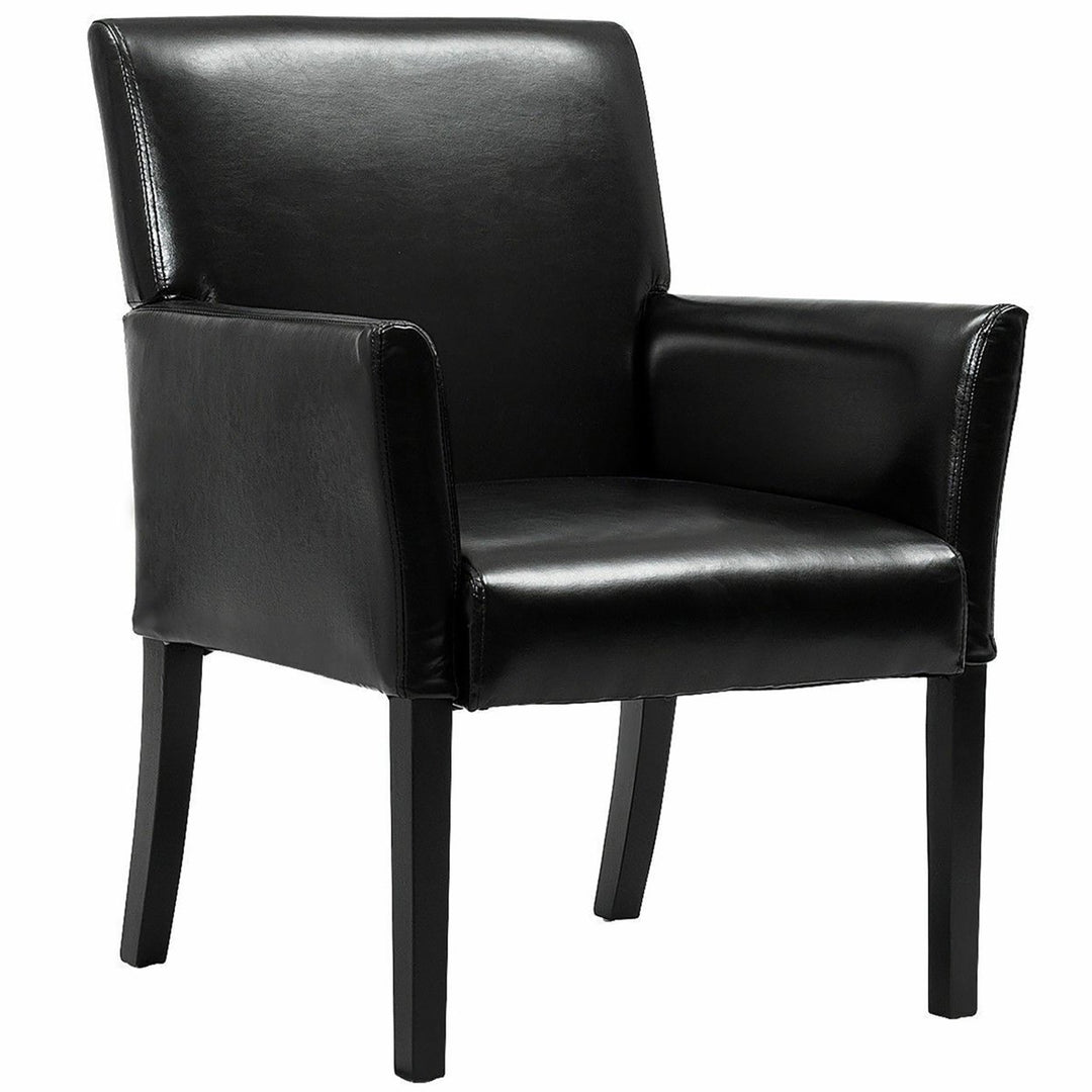 Set of 2 PU Leather Guest Chairs Reception Side Arm Chairs Upholstered Wood Leg Image 7