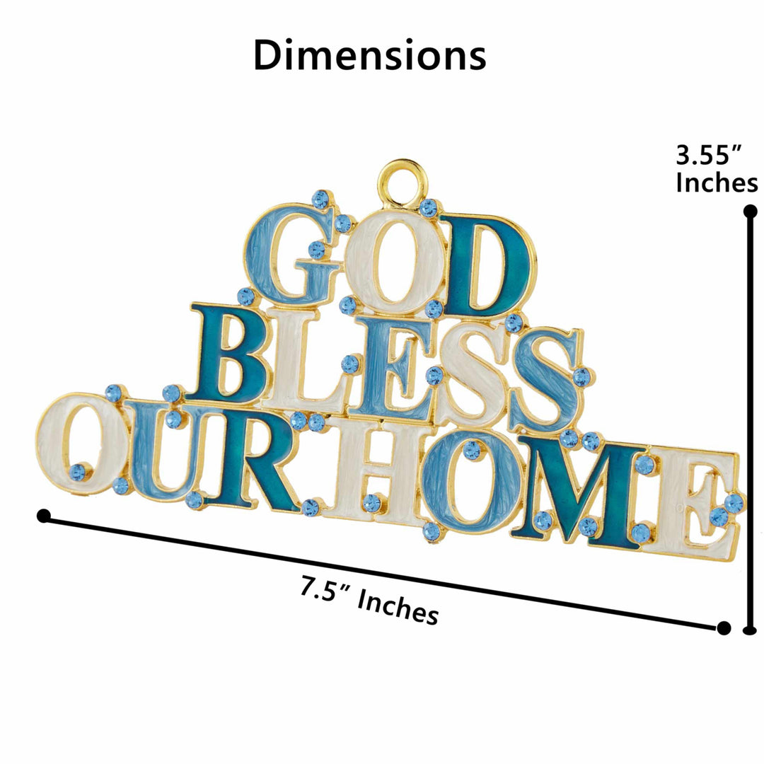 Matashi God Bless Our Home Welcome Wall Art Sign for Home, 7.5 Blue and Ivory Hanging Wall Ornament w Crystals House Image 3