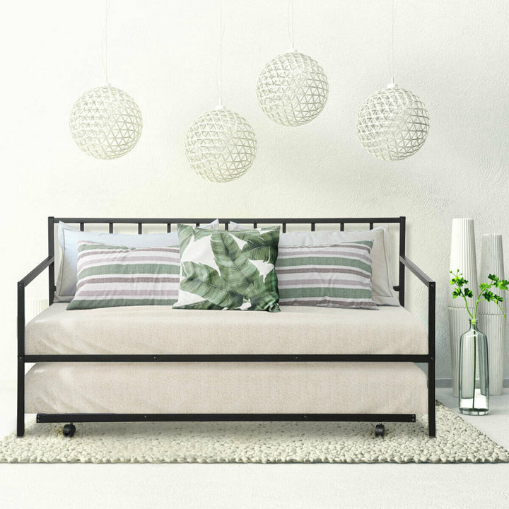 Twin Trundle DayBed w/ 4 Casters Mattress Platform Bed Sofa DayBed Living Room Image 1