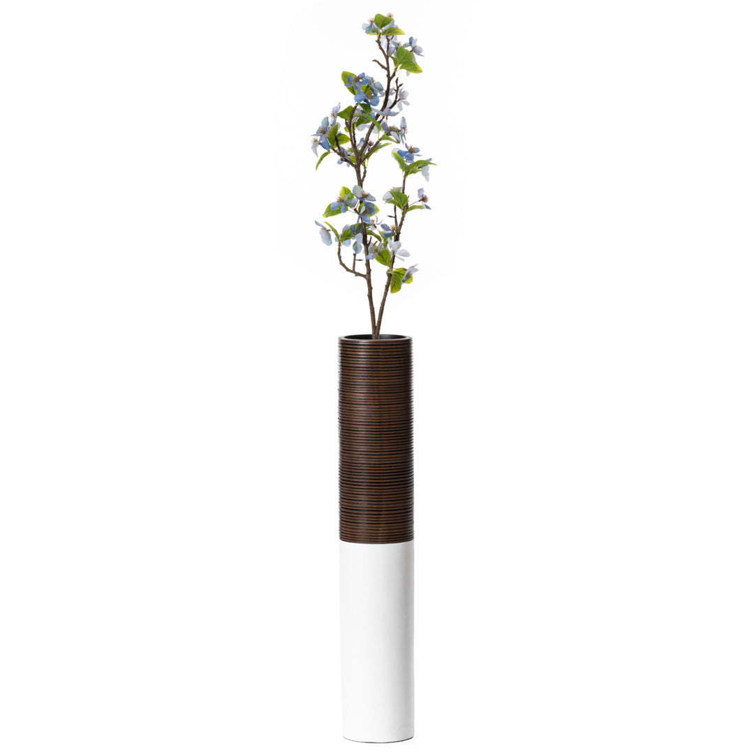 Modern White Brown Ribbed Floor Vase 31.5 Inches Tall Polyresin Decor Accent Image 4