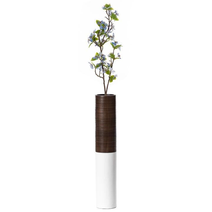 Modern White Brown Ribbed Floor Vase 31.5 Inches Tall Polyresin Decor Accent Image 4