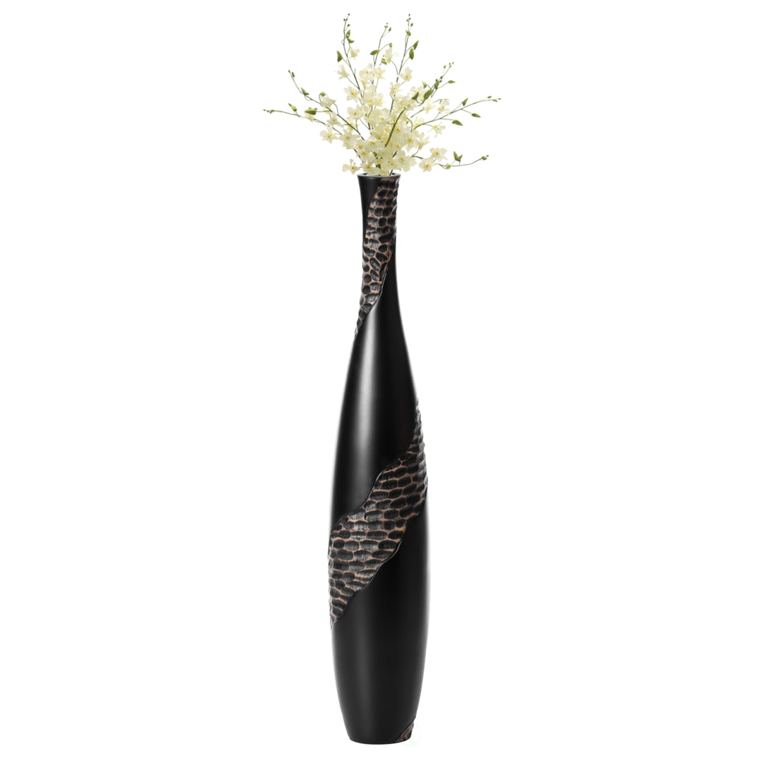Bottle Shape Decorative Floor Vase, Brown with Cobbled Stone Pattern - Modern , Elegant Tall, Ceramic Accent Piece, Image 8