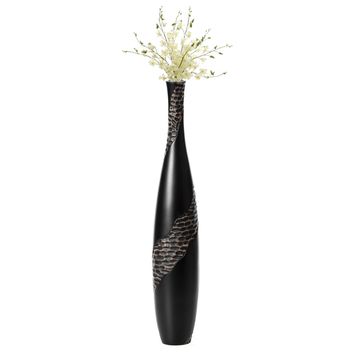 Bottle Shape Decorative Floor Vase, Brown with Cobbled Stone Pattern - Modern , Elegant Tall, Ceramic Accent Piece, Image 12