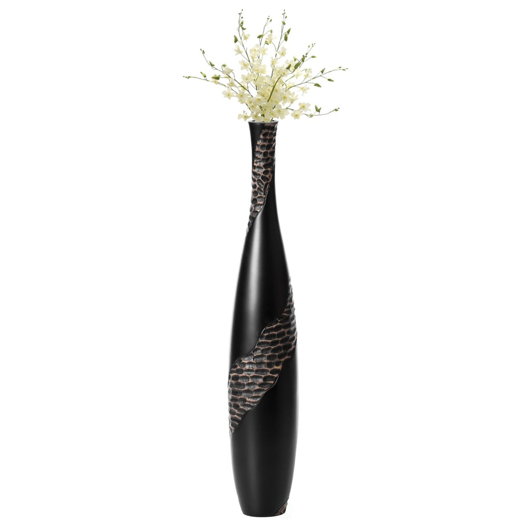Bottle Shape Decorative Floor Vase, Brown with Cobbled Stone Pattern - Modern , Elegant Tall, Ceramic Accent Piece, Image 1