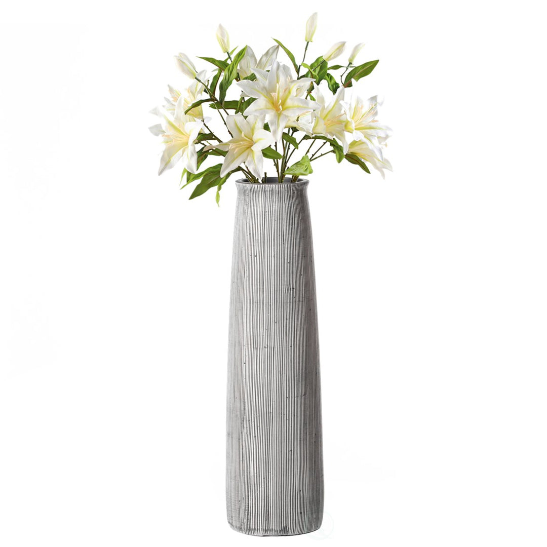 Grey Striped Decorative Round Table Centerpiece Flower Vase Display Modern  Accent Stylish Elegant Ornamental Accessory Image 1