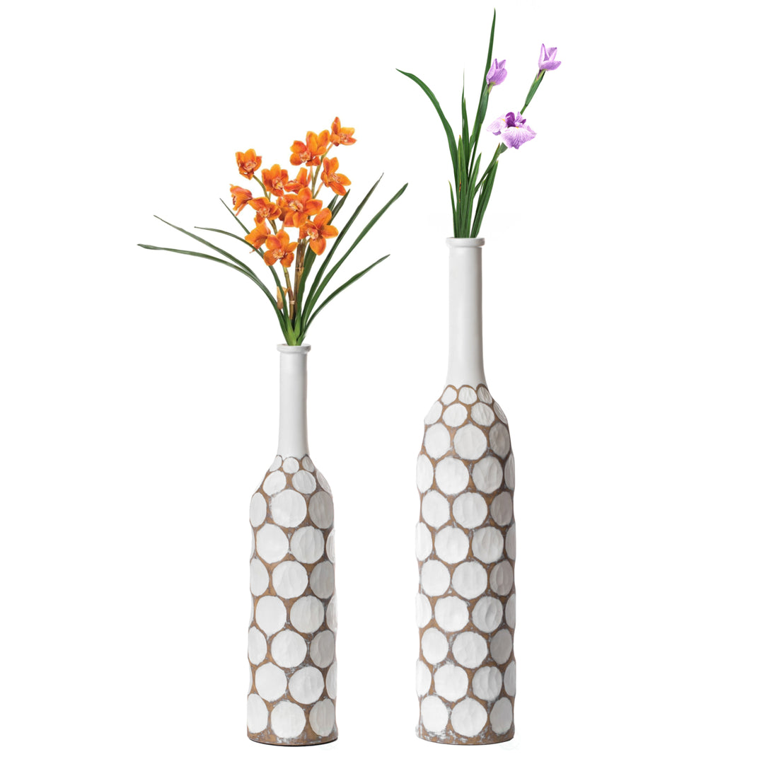 Decorative Contemporary Floor Vase White Carved Divot Bubble Design with Tall Neck Image 1