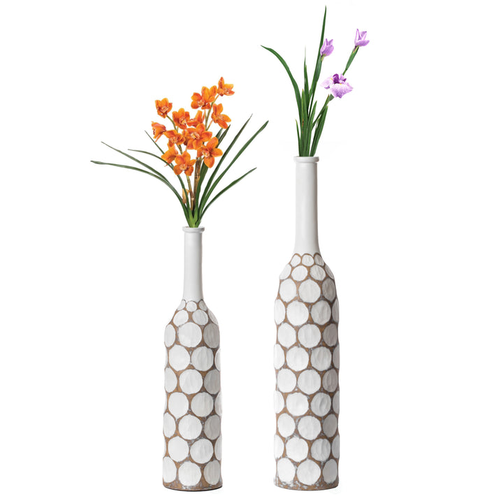 Decorative Contemporary Floor Vase White Carved Divot Bubble Design with Tall Neck Image 1