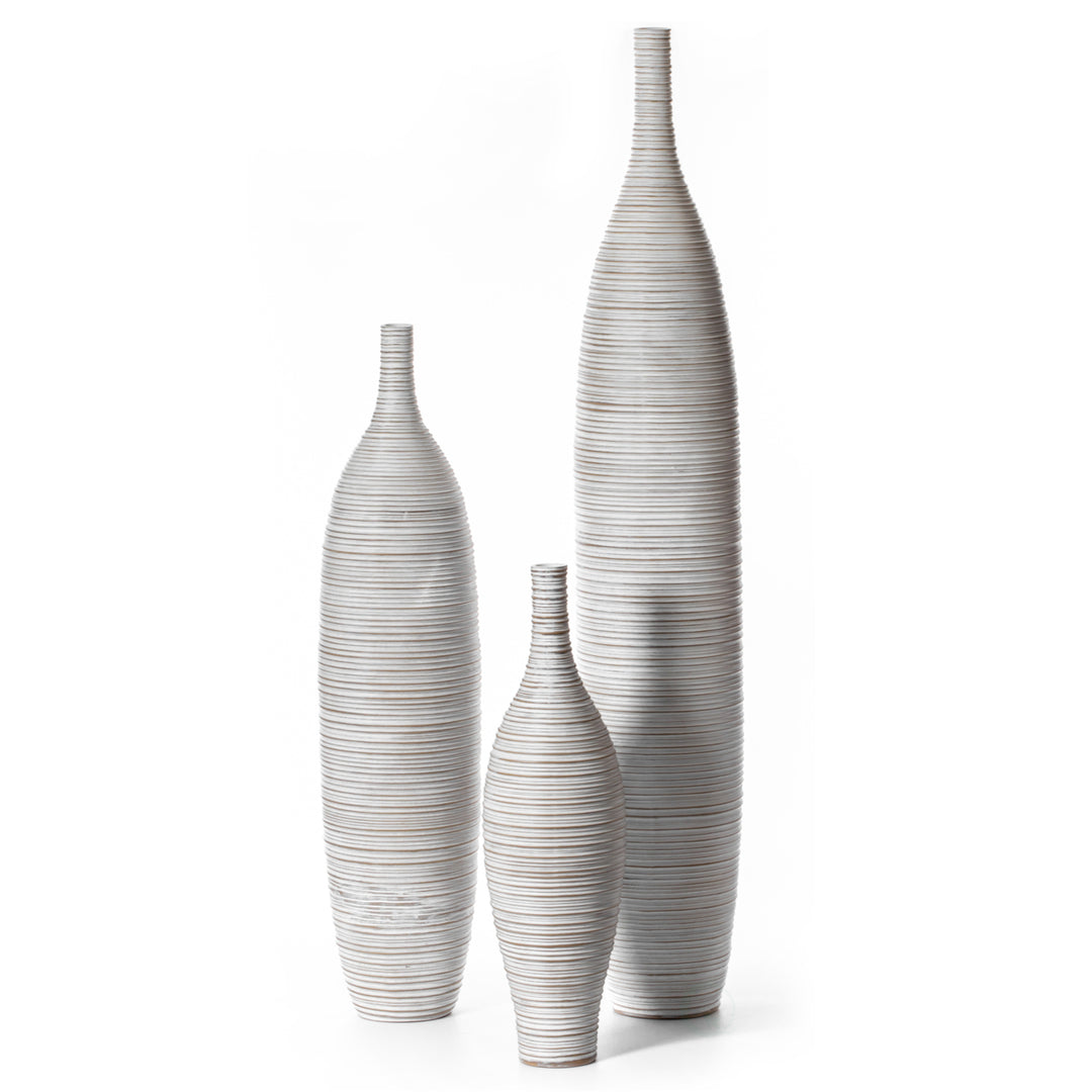 White Floor Vase, Ribbed Design, Modern Elegant Home Decoration, Tall Ceramic Vases, Contemporary Living Room Accent, Image 1