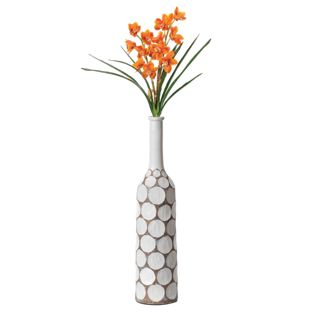 Decorative Contemporary Floor Vase White Carved Divot Bubble Design with Tall Neck Image 4