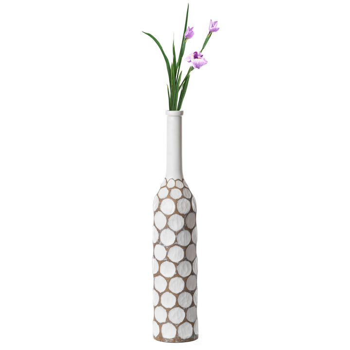 Decorative Contemporary Floor Vase White Carved Divot Bubble Design with Tall Neck Image 5