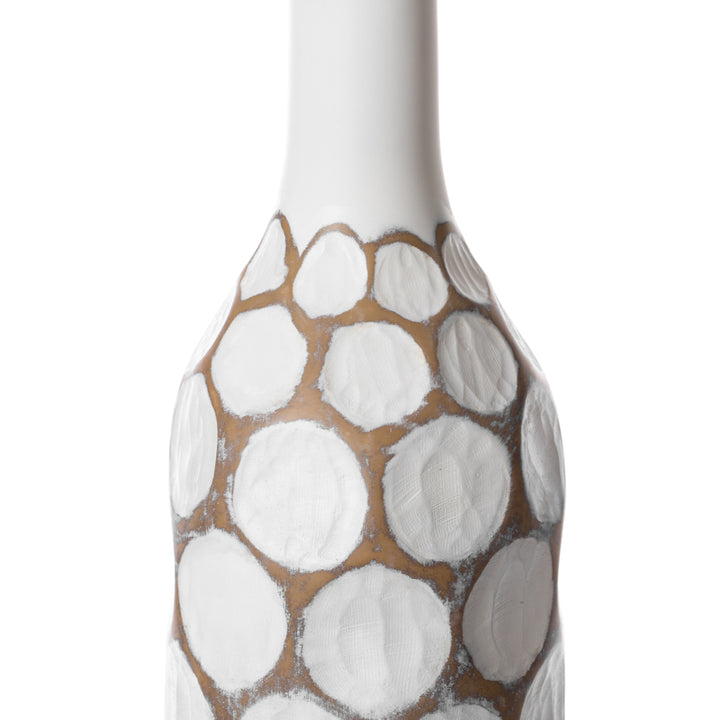 Decorative Contemporary Floor Vase White Carved Divot Bubble Design with Tall Neck Image 7