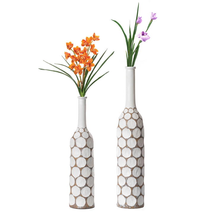 Decorative Contemporary Floor Vase White Carved Divot Bubble Design with Tall Neck Image 8
