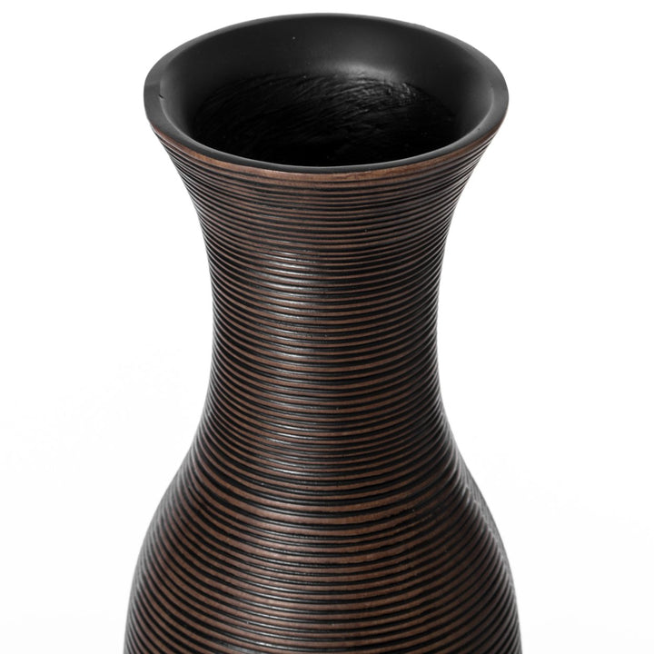 Tall Modern Ribbed Trumpet Design Brown Floor Vase 27.5in Polyresin Image 6