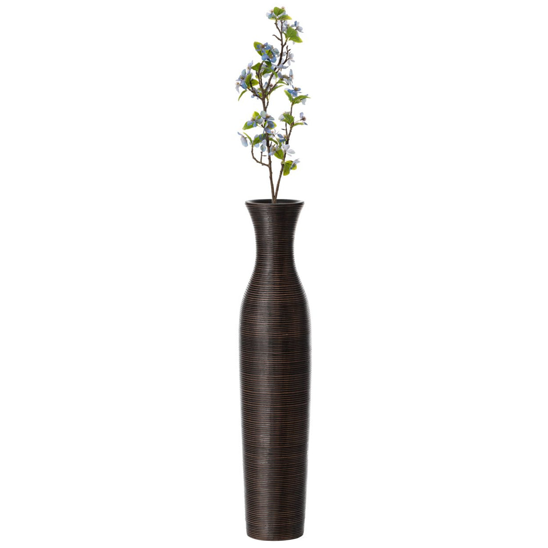 Tall Modern Ribbed Trumpet Design Brown Floor Vase 27.5in Polyresin Image 8