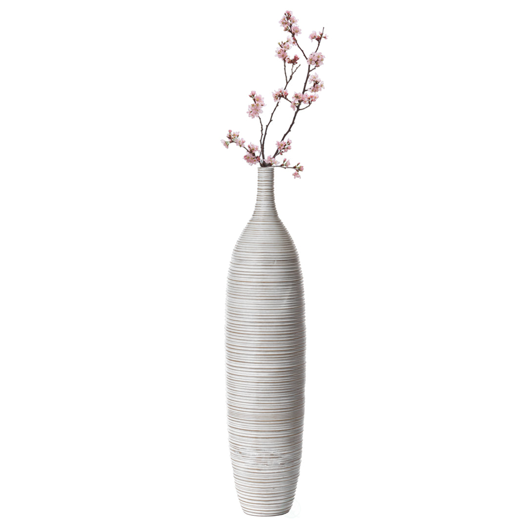 White Floor Vase, Ribbed Design, Modern Elegant Home Decoration, Tall Ceramic Vases, Contemporary Living Room Accent, Image 10
