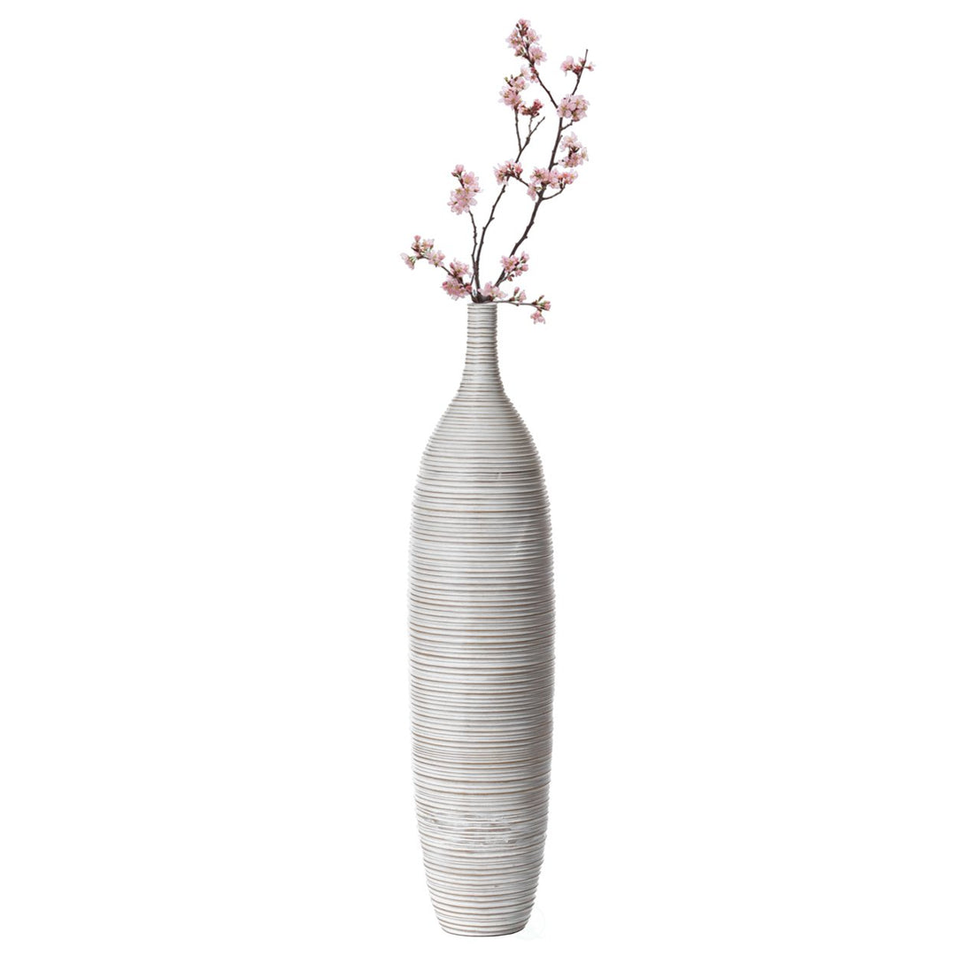 White Floor Vase, Ribbed Design, Modern Elegant Home Decoration, Tall Ceramic Vases, Contemporary Living Room Accent, Image 1