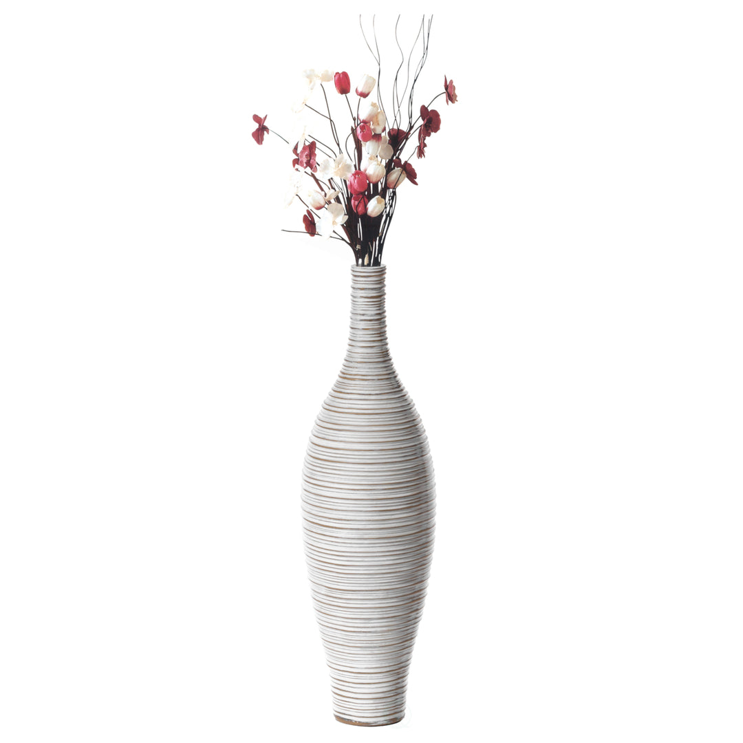White Floor Vase, Ribbed Design, Modern Elegant Home Decoration, Tall Ceramic Vases, Contemporary Living Room Accent, Image 11