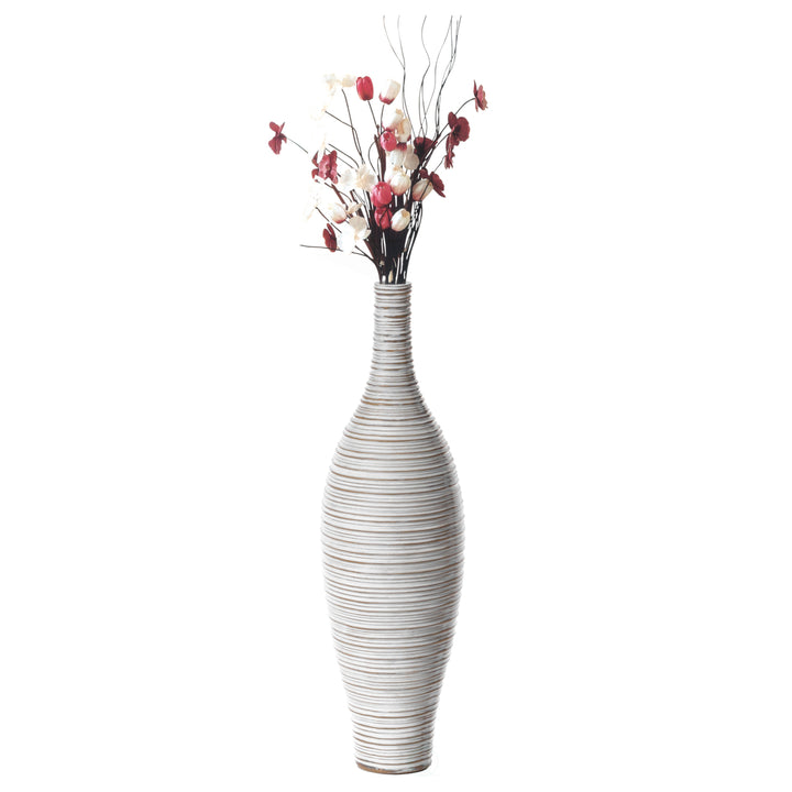 White Floor Vase, Ribbed Design, Modern Elegant Home Decoration, Tall Ceramic Vases, Contemporary Living Room Accent, Image 11