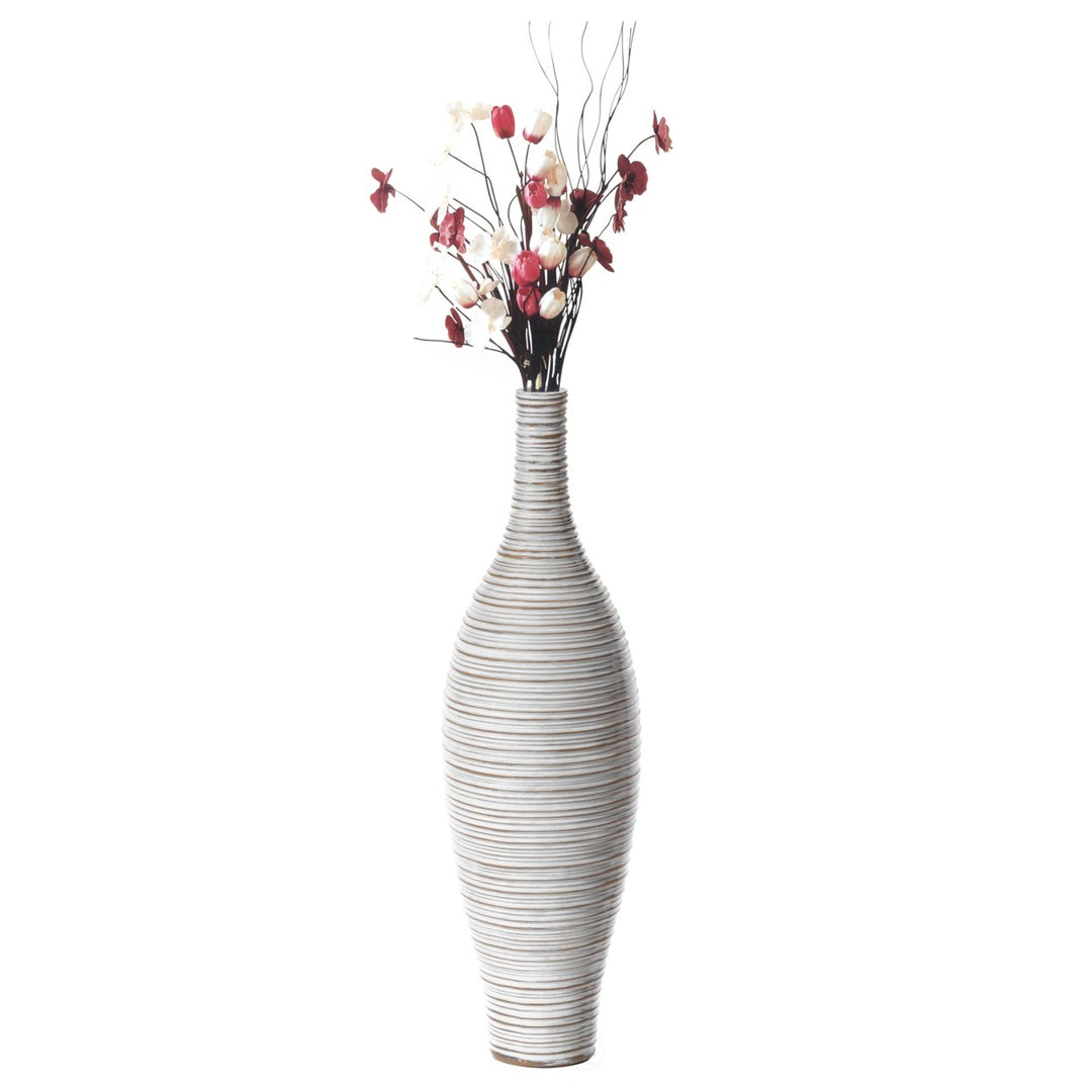 White Floor Vase, Ribbed Design, Modern Elegant Home Decoration, Tall Ceramic Vases, Contemporary Living Room Accent, Image 1