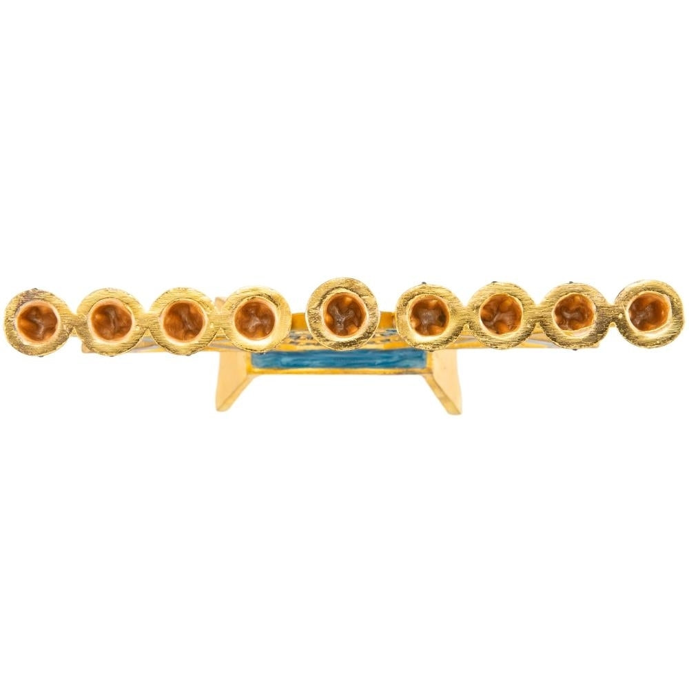 Matashi Hand Painted Blue Enamel Menorah Candelabra w/ Star of David Design w/ Gold Accents and Crystals Jewish Holiday Image 4