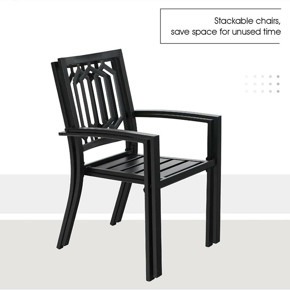 Patio Furniture Metal Chair Set of 2 Bistro Deck Outdoor Dining Chairs Stackable Image 2