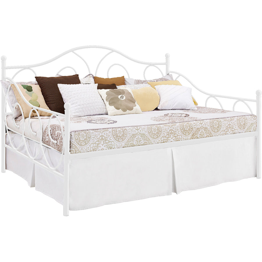 White Daybed Full Size Metal Bed Frame Finial Detailing Guest Bedroom Furniture Image 1