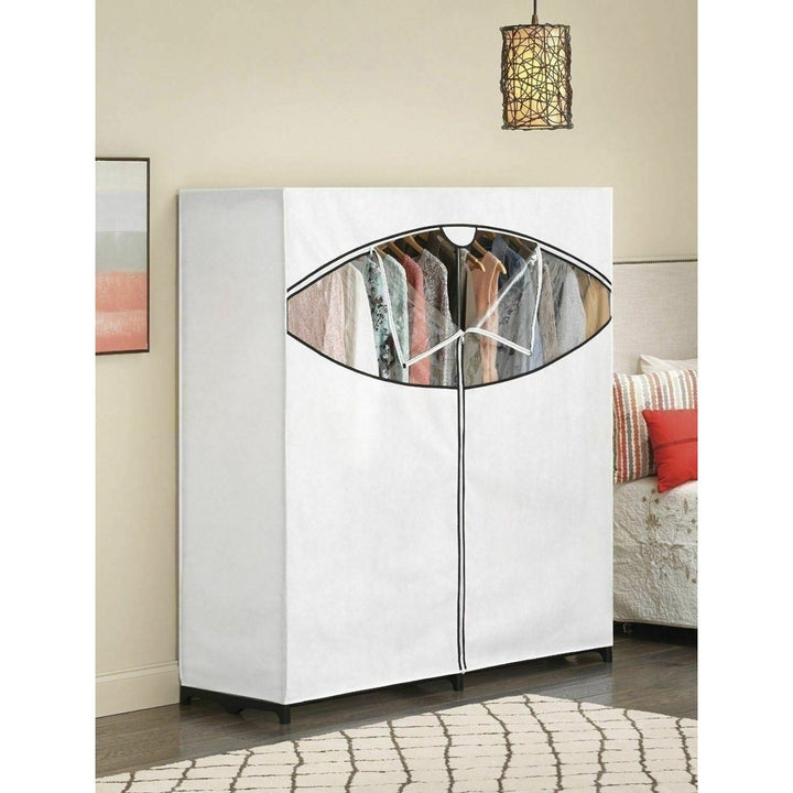 White Fabric Portable Closet Wardrobe Clothes Storage Garment Rack Seasonal 60" Image 1