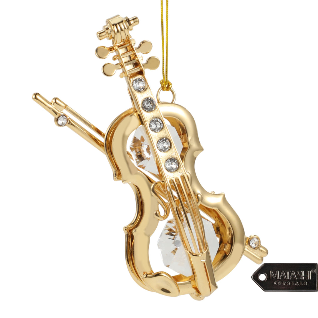 Matashi 24K Gold Plated Crystal Studded Violin and Bow Ornament Holiday Decor Gift for Christmas Mothers Day Birthday Image 1