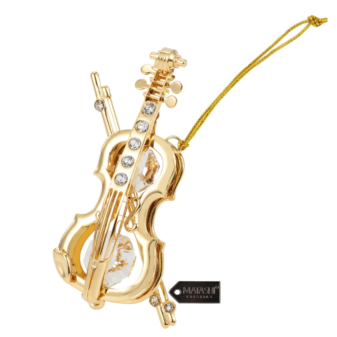 Matashi 24K Gold Plated Crystal Studded Violin and Bow Ornament Holiday Decor Gift for Christmas Mothers Day Birthday Image 3