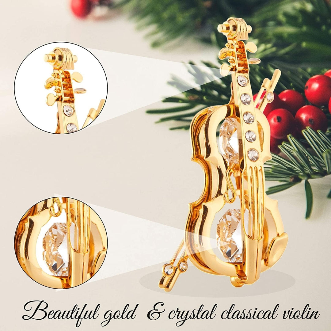 Matashi 24K Gold Plated Crystal Studded Violin and Bow Ornament Holiday Decor Gift for Christmas Mothers Day Birthday Image 4