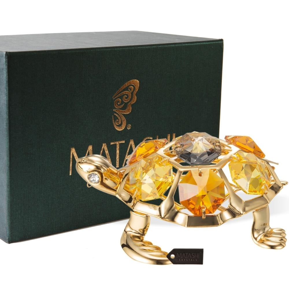 Matashi 24K Gold Plated Crystal Studded Tortoise Ornament Holiday Decor Gift for Christmas Mothers Day Birthday Image 1